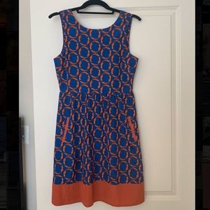Maison Jules Fox Print Dress Blue Orange Size XS